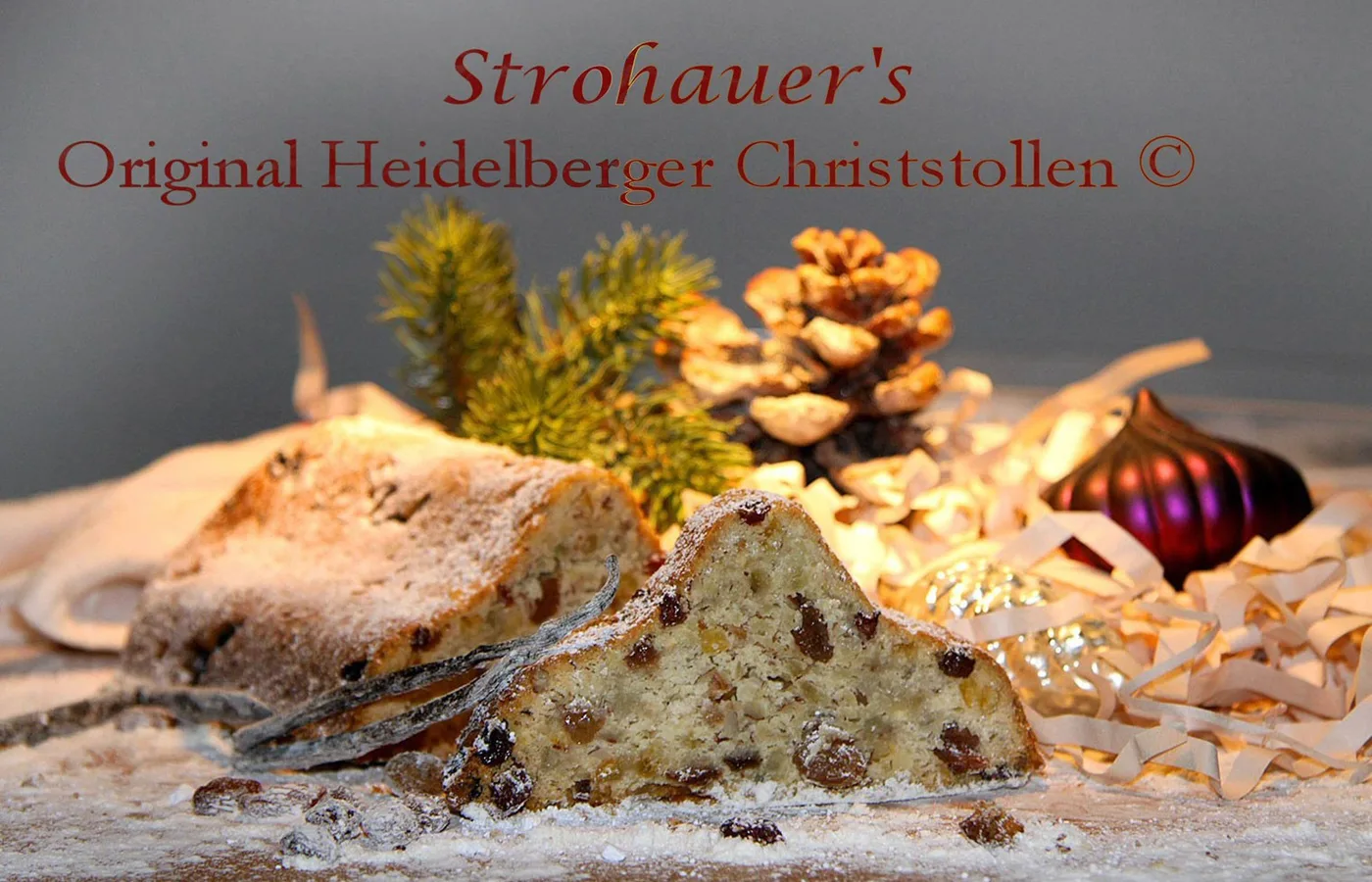 Strohauer's Original Heidelberger Christstollen, angeschnitten, mit Mandeln